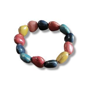 Handmade Glazed Multi-Color Porcelain Heart Bead Stretch Bracelet 7 1/4"